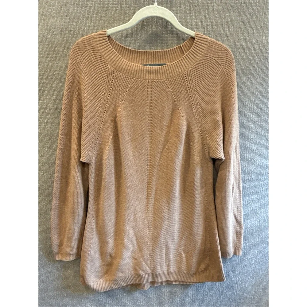 TITLE NINE | Extra Fine Merino Wool Blend Contrast Details Sweater Tan Sz Large